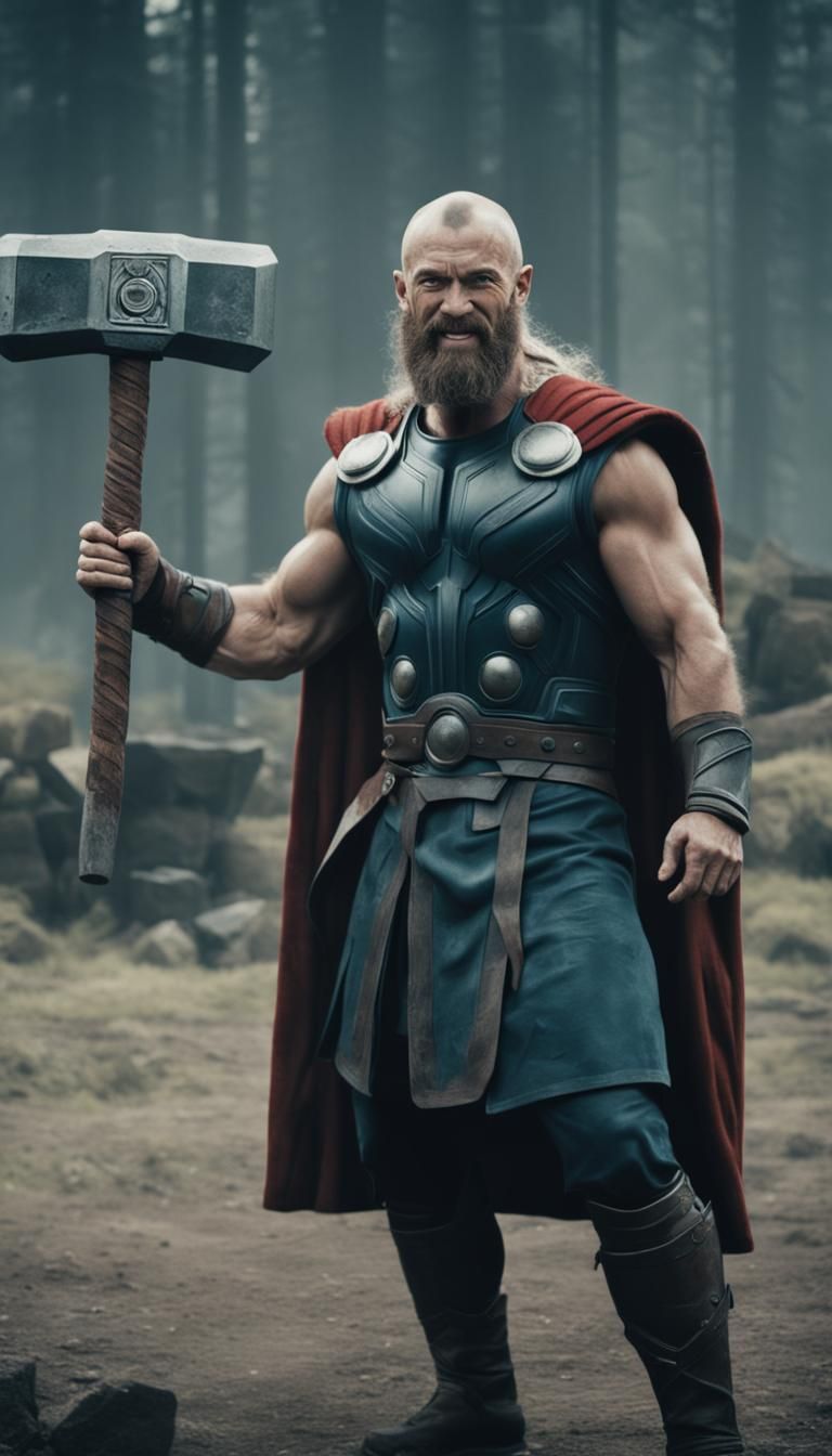 Slavic Thor with Hammer in Cinematic Lighting