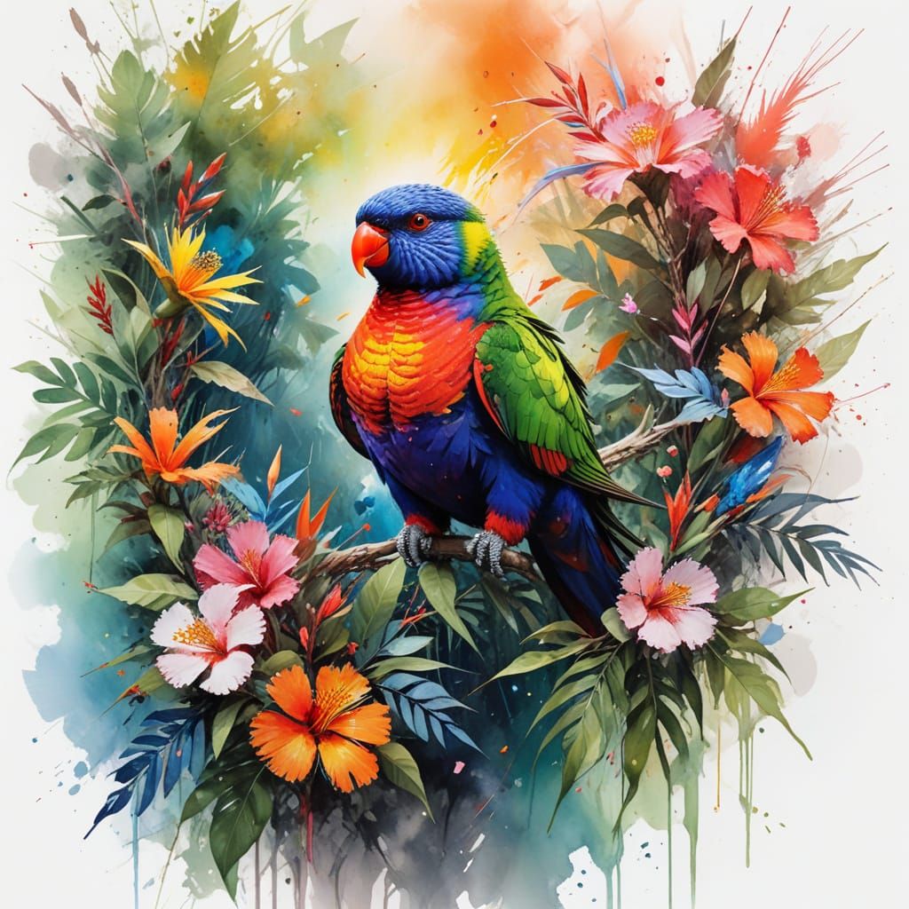 Rainbow Lorikeet Soars Over Neon Paradise