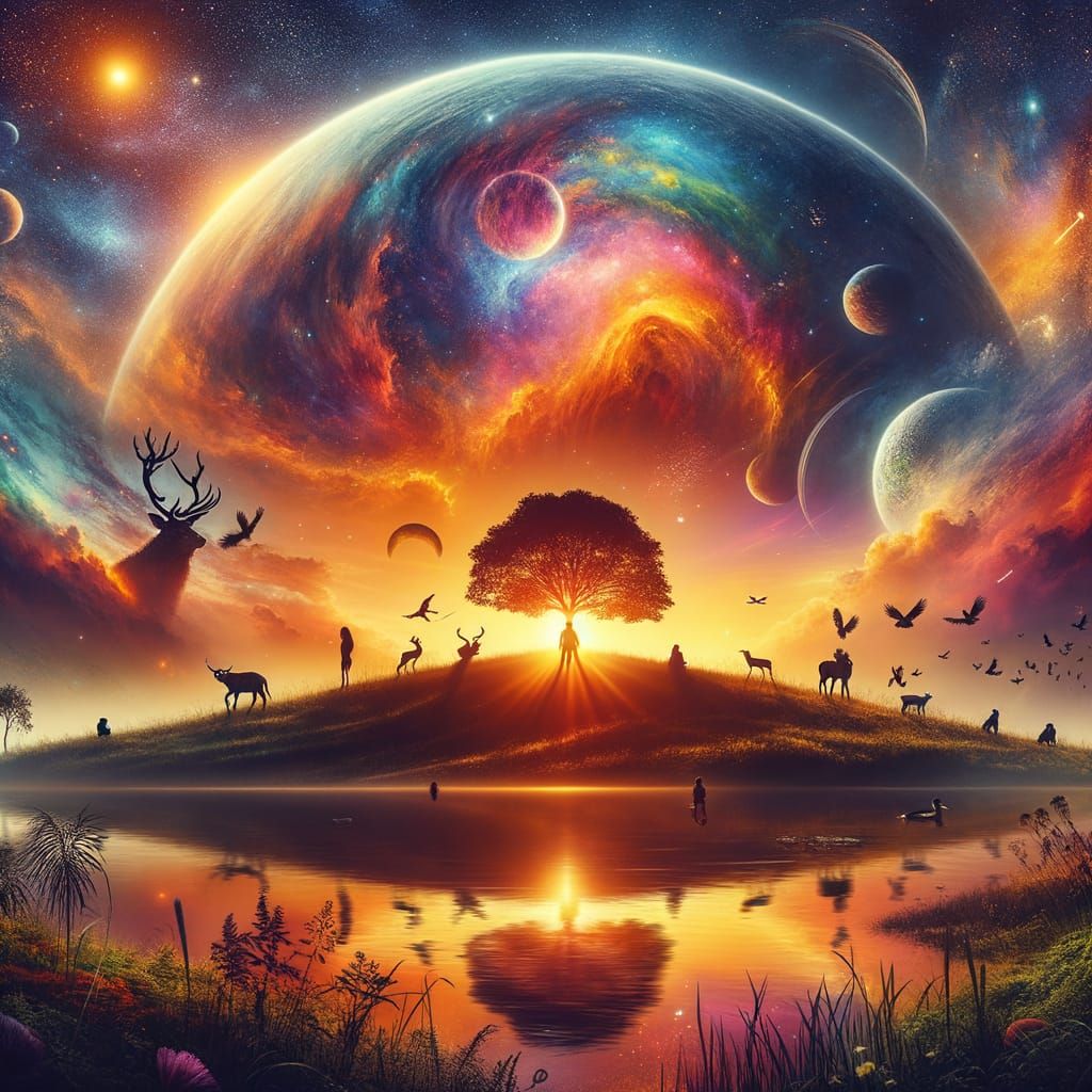 Visually Striking Sunset Lake Composite Image