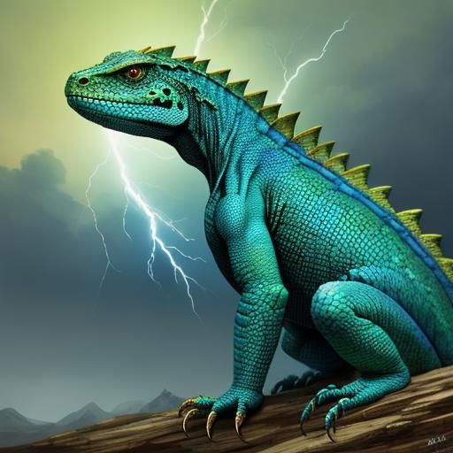 Colorful Fantasy Thunder Lizard Illustration