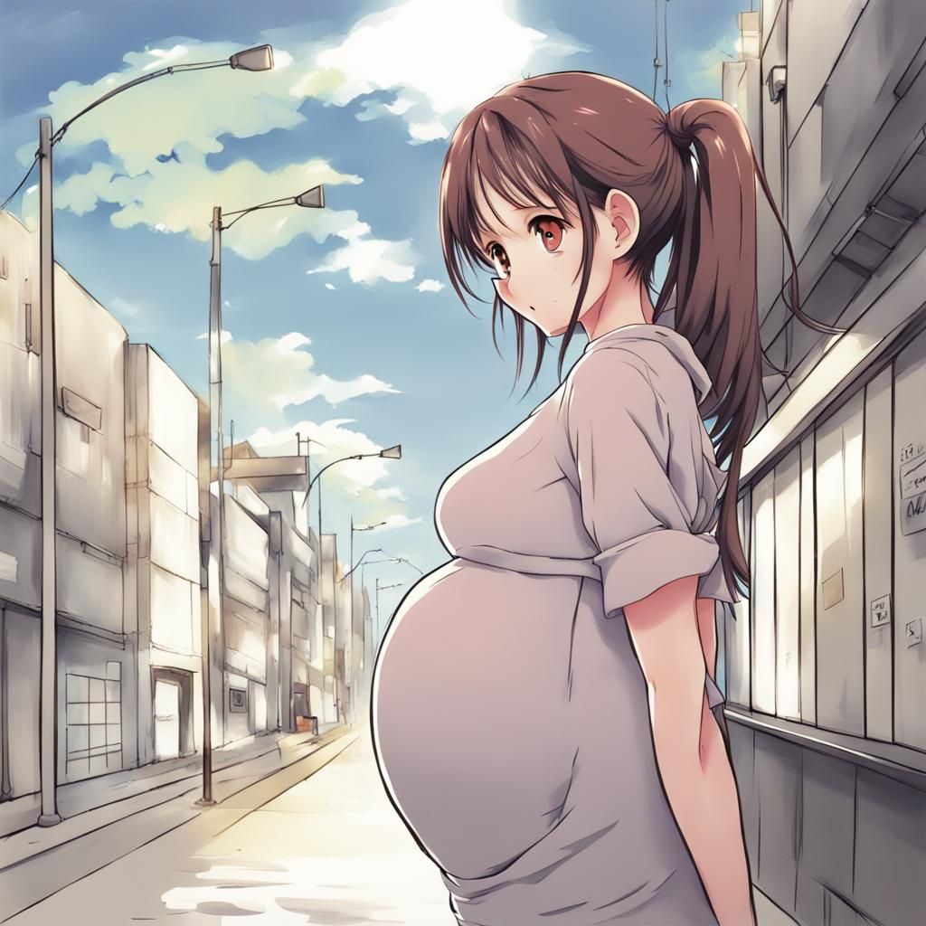 Anime Style Pregnant Girl Illustration