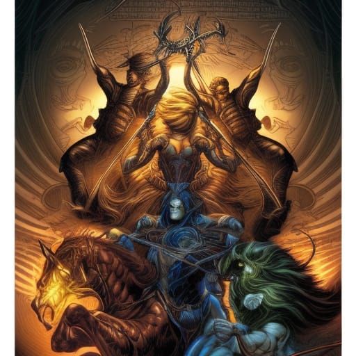 The Four Horsemen in Comic Book Style