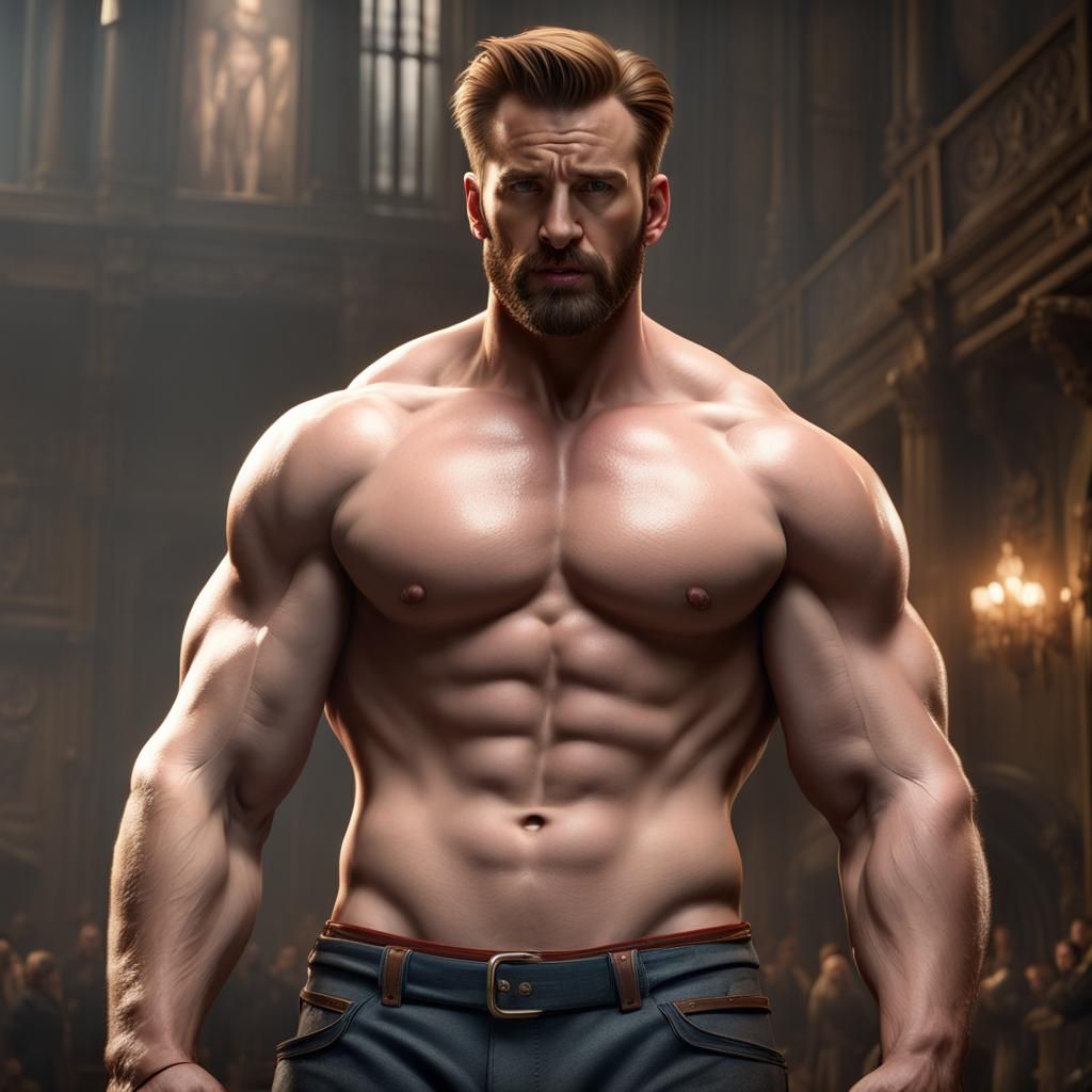 Muscular Man with Bodybuilder Physique: Digital Matte Painti...