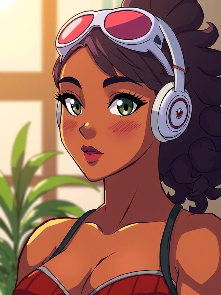 Gorgeous Athletic Afroamerican Woman in Anime Style