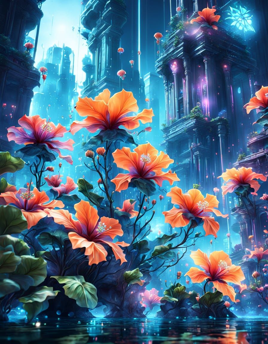 Bioluminescent Flowers Bloom in Underwater City