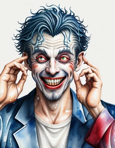 Grinning Mad Clown in Wet Wash Watercolour