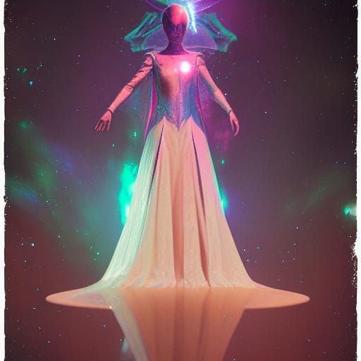 Holographic Alien Wedding Gown, Cosmic Illustration