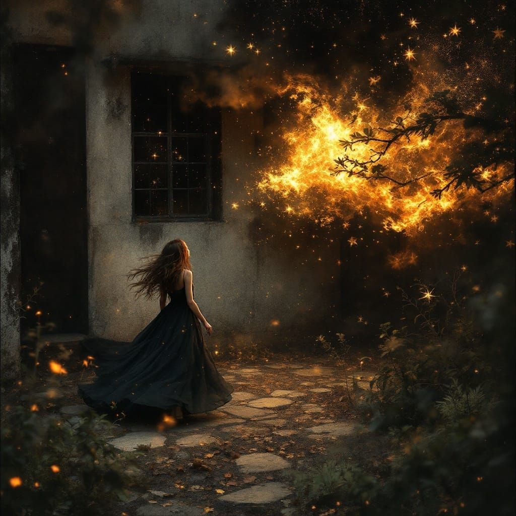 Girl in Window, Beckoned by Stranger in Abandoned Building