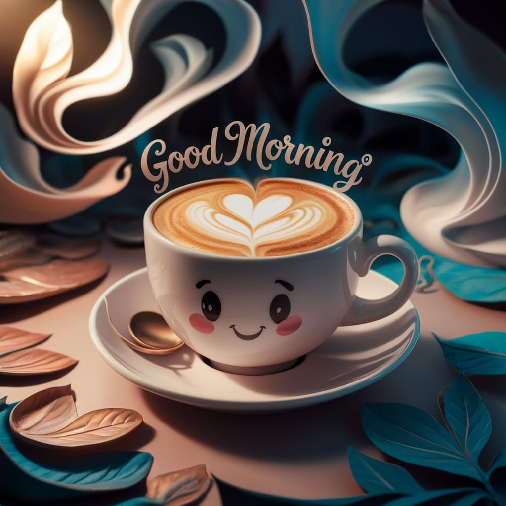 Cute Coffee Cup with Heart Latte Art in Digital Illustration