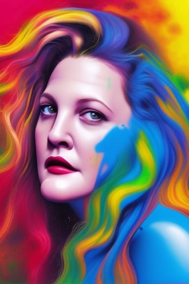 Hyperrealistic Oil Splash Portrait of Drew Barrymore