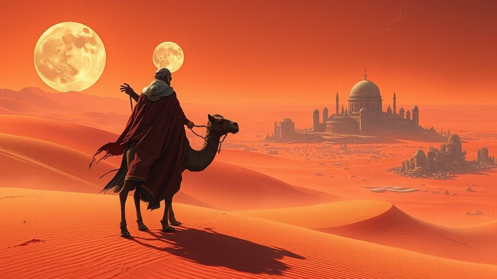 Bedouin Warrior on Mars in Ghibli Style