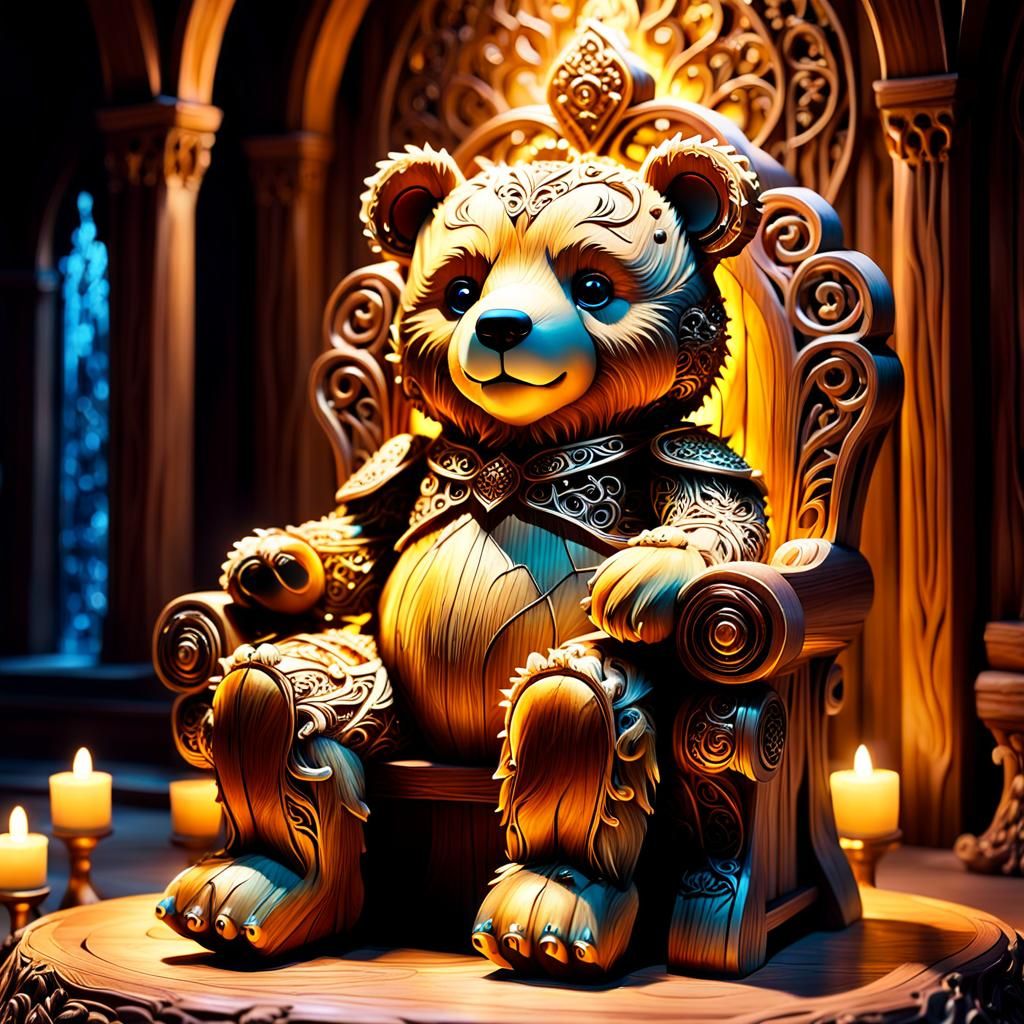 Fairytale Teddy Bear on Throne in Alcohol Ink Style