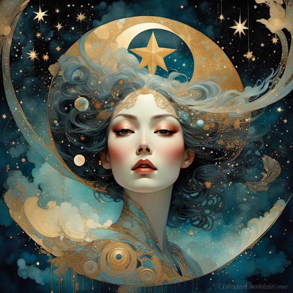 Celestial Goddess Reaching for a Shooting Star