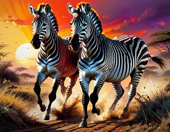 Zebras Grazing in a Sunny Field