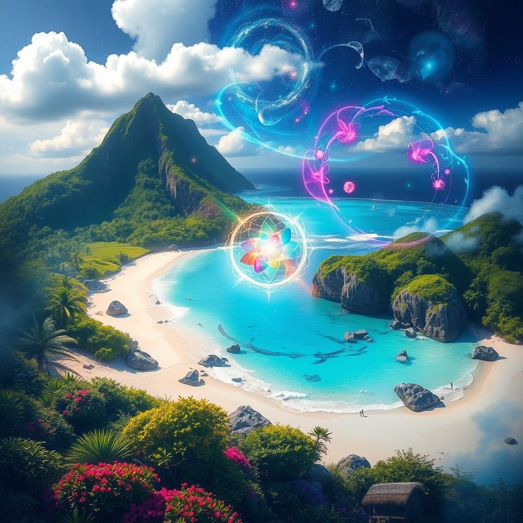 Ethereal South Pacific Landscape with Shimmering Portal