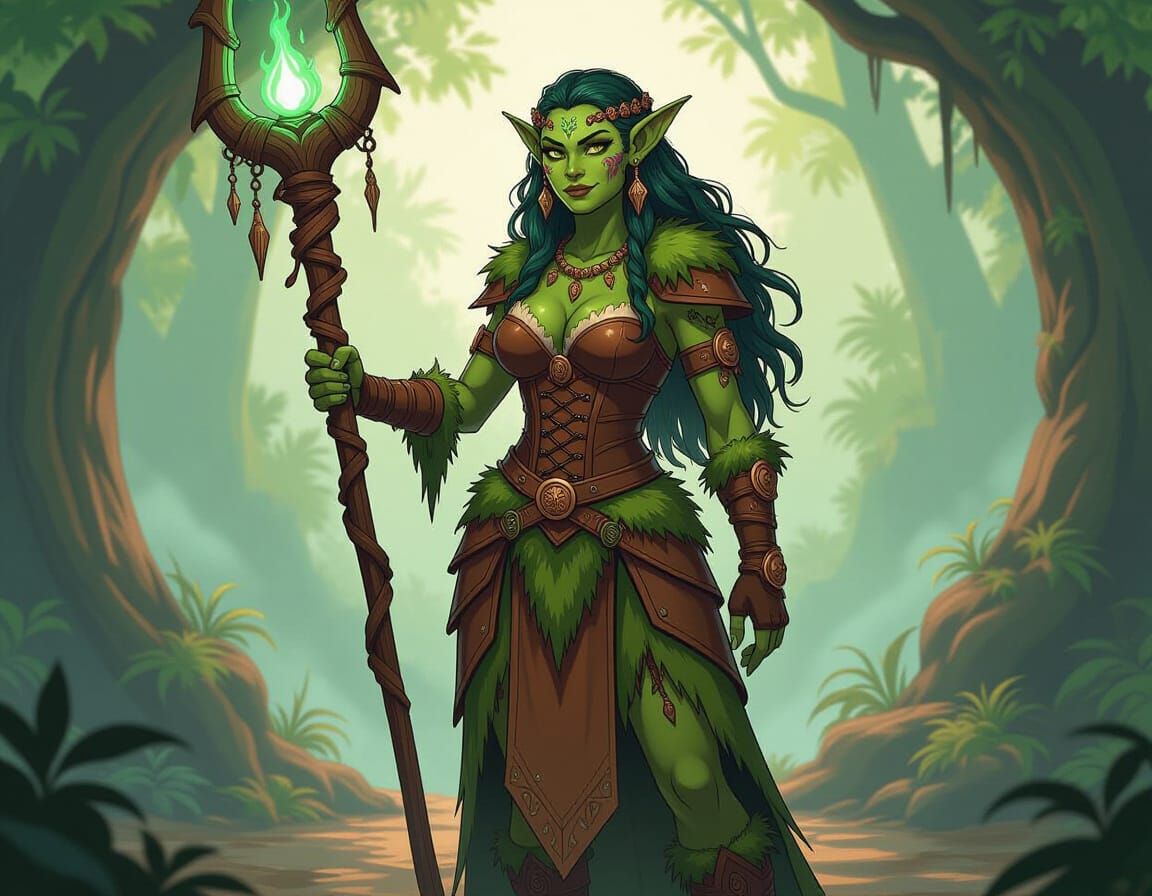 Half-Troll Dryad in Anime Semi-Realism Style