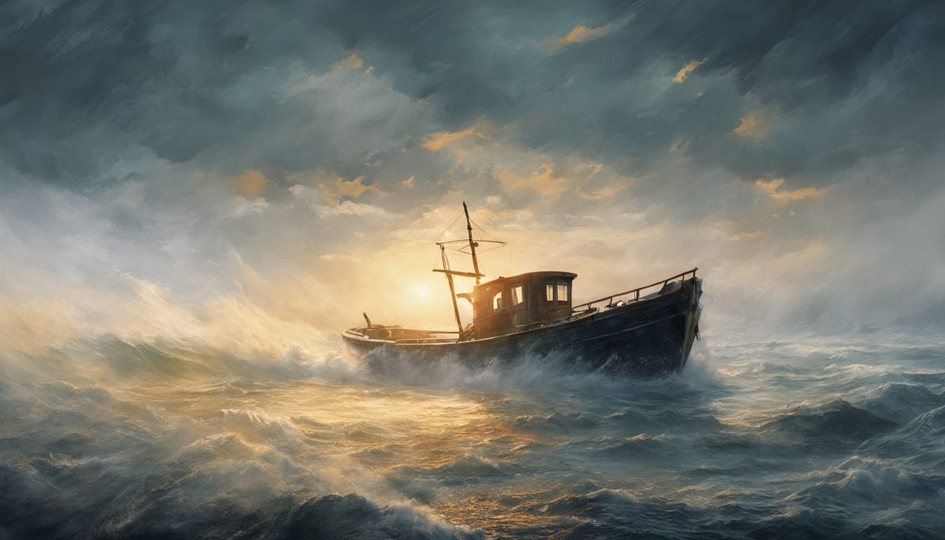 Vibrant Dreamscapes: Turbulent Seascape with Impasto Brushst...