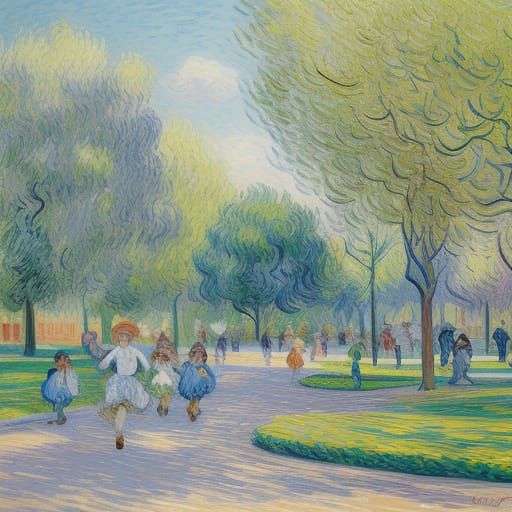 Whimsical Children at Play in a Sunny Park