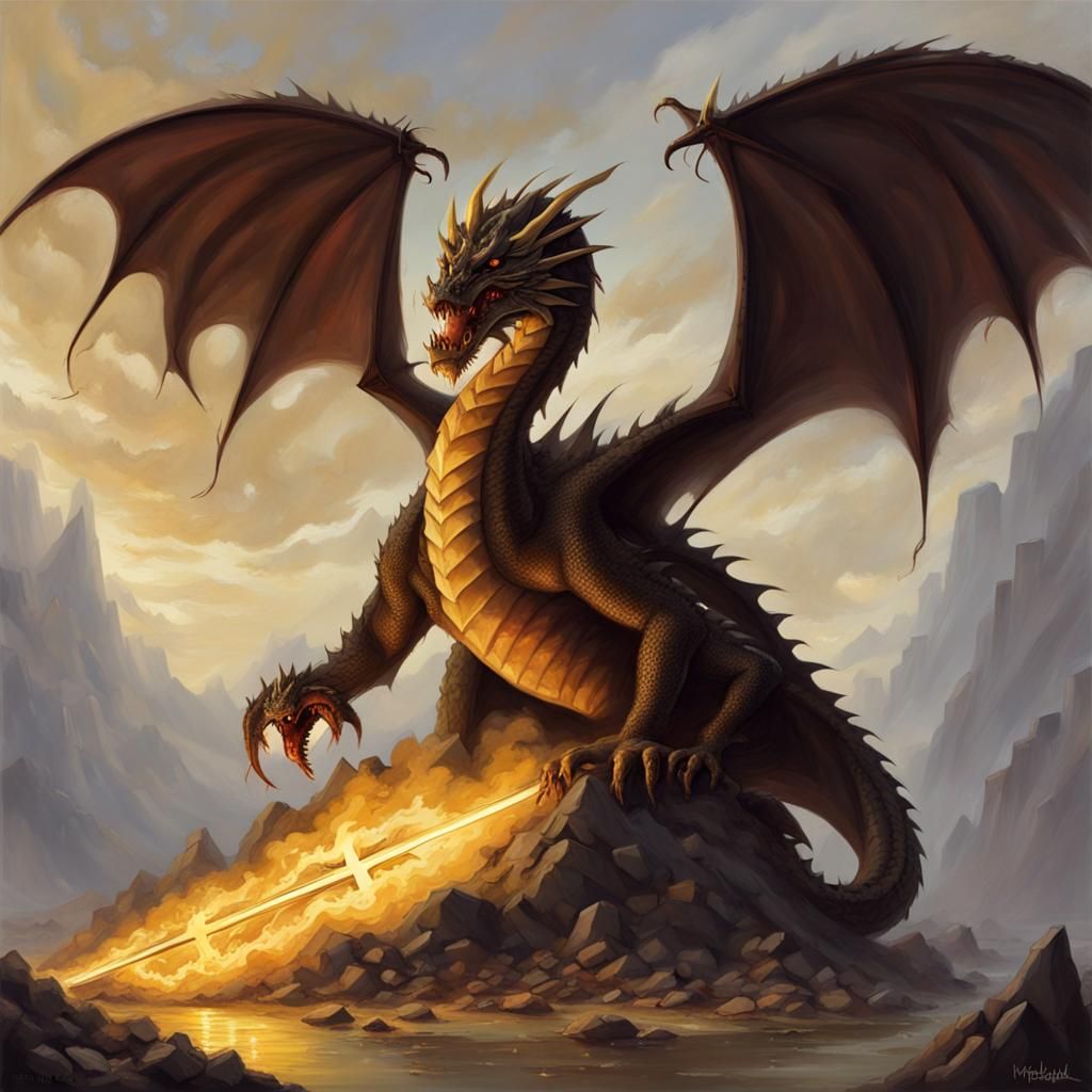 Dragon's Sinister Destruction of a Golden Cross