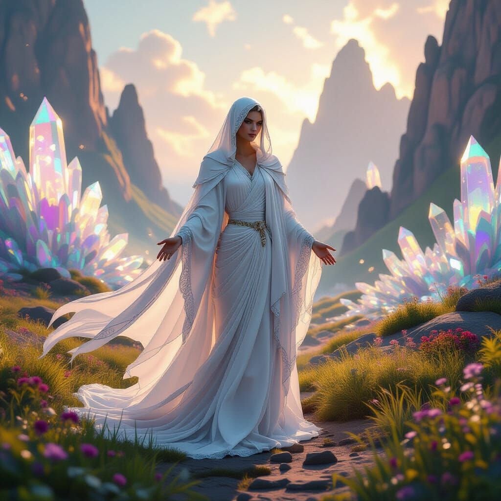 Ethereal Being in Vibrant Landscape as Digital Art