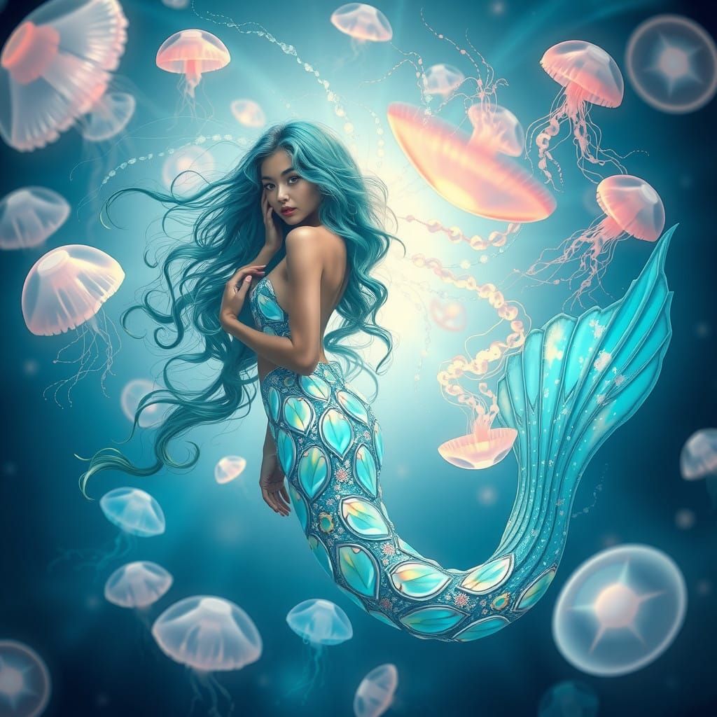 Surreal Mermaid Goddess in a Kaleidoscopic Oceanic Dream