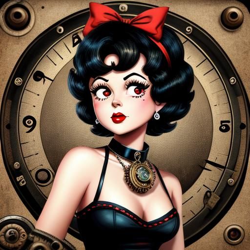 Betty Boop 1960s Portrait with Steampunk Engine