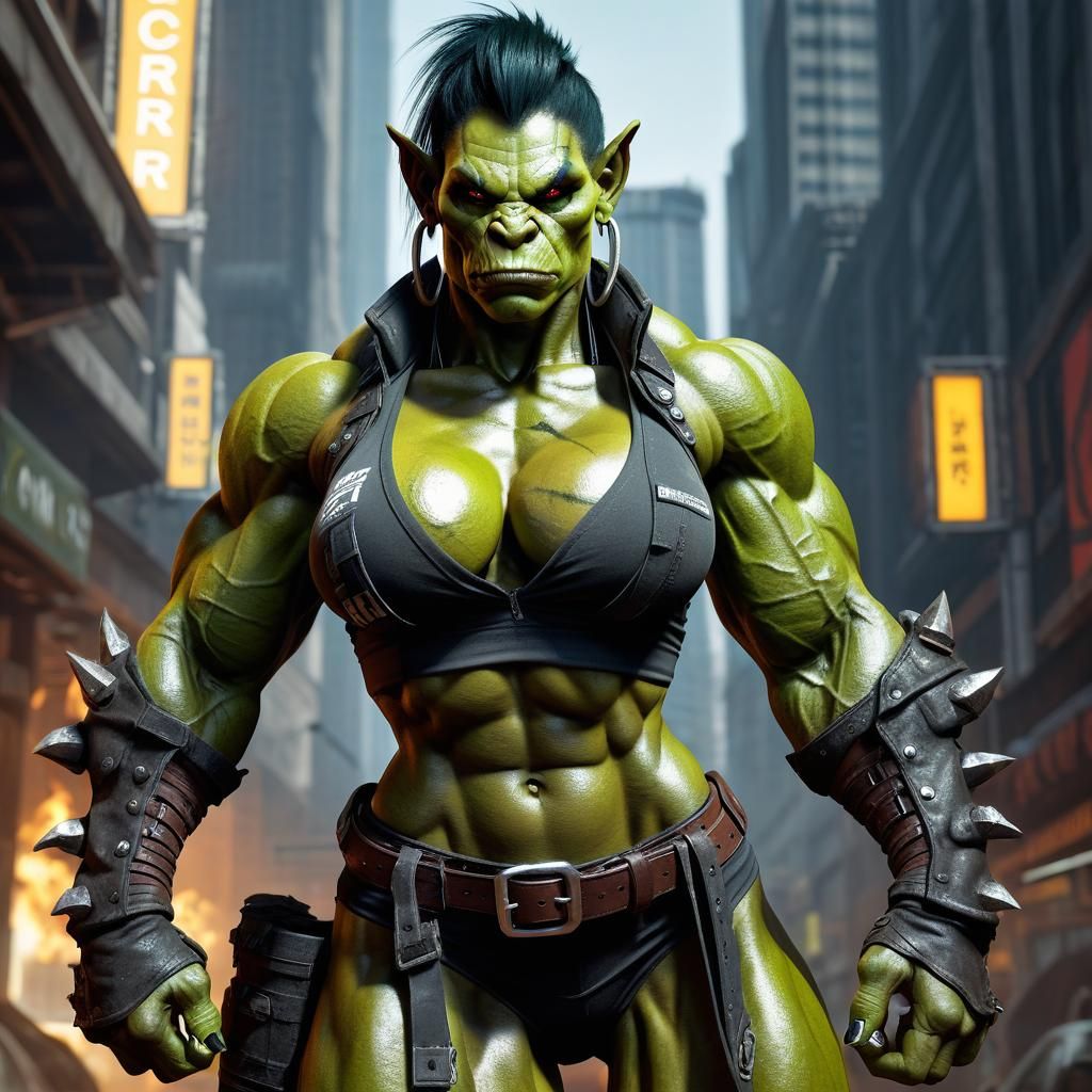 Feral Orc Bodybuilder in Shadowrun Style