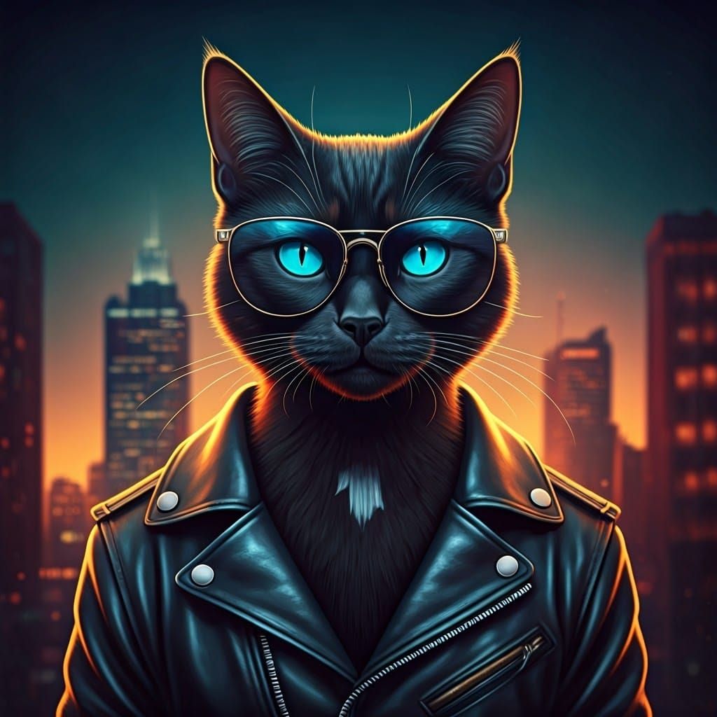 Cool Cat in Leather Jacket, Comic Book Style