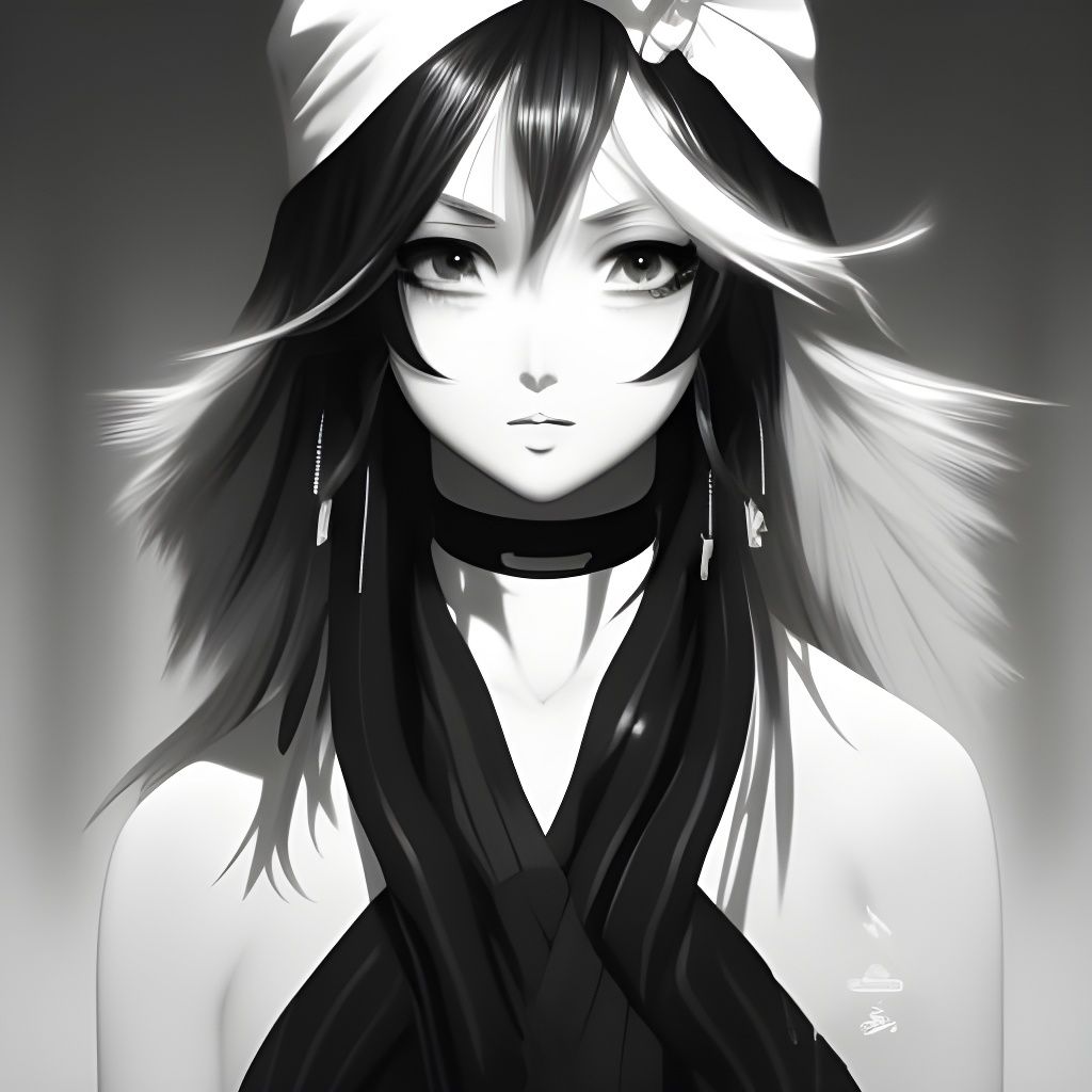 Anime Style Portrait in Black and White