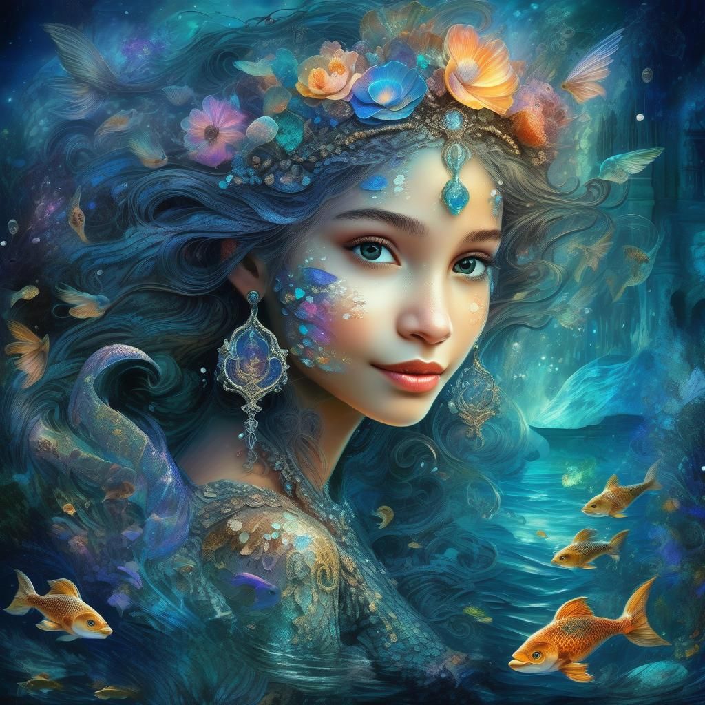 Charming Mermaid in Dark Fantasy Collage