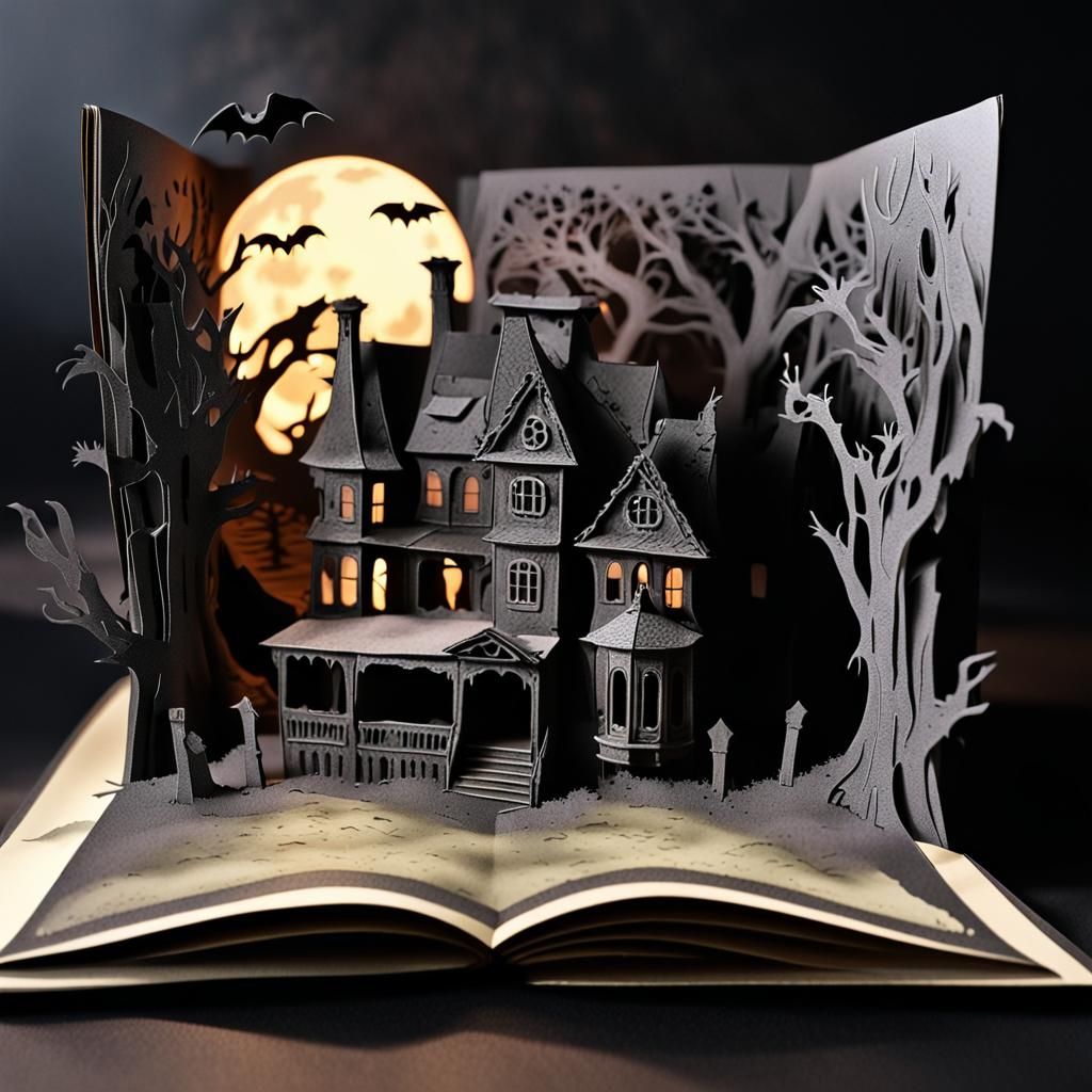 Haunted House Popup Book Scene in 3D