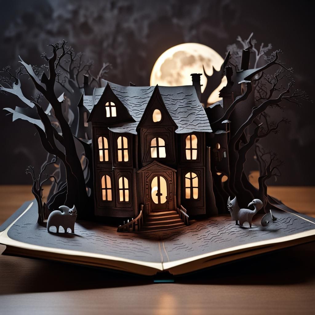 Scary Haunted House Pop-Up Book Scene