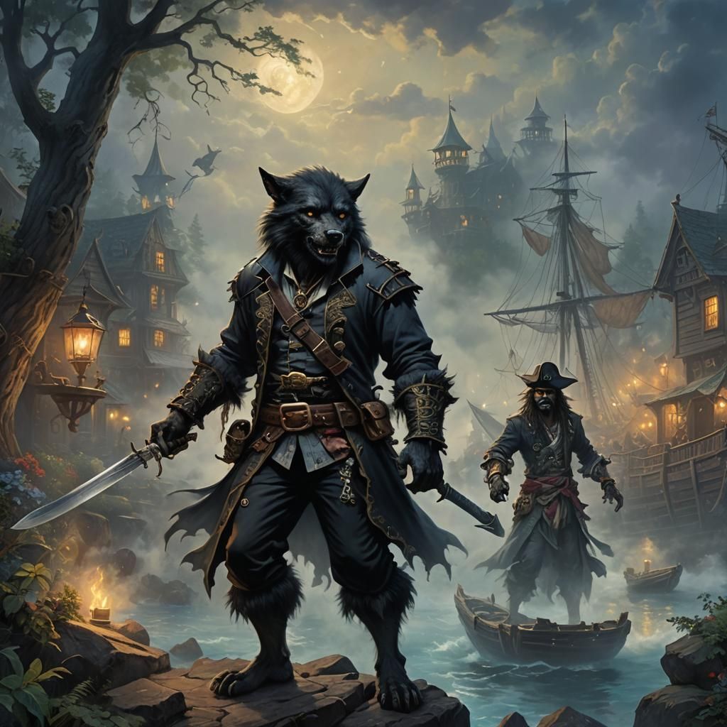 Anthro Werewolf Pirate in Ethereal Fantasy Style