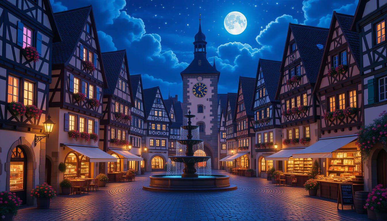 Charming Medieval German Town Under Starry Sky