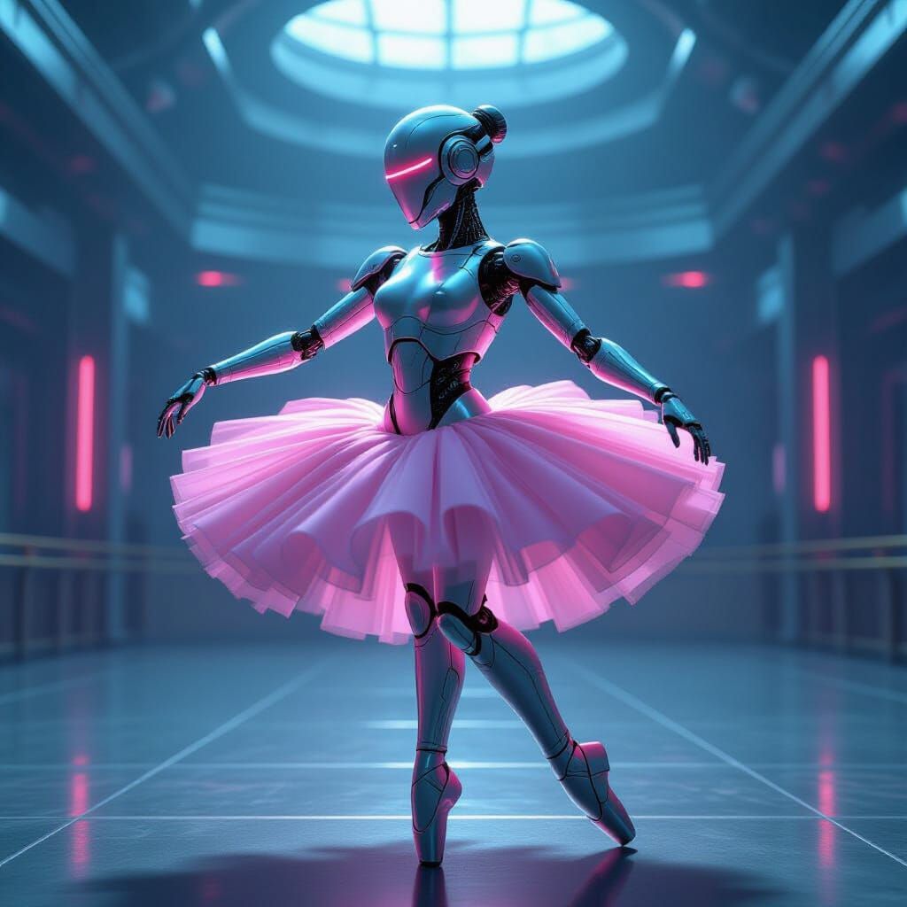 Robot Ballerina in Cyberpunk Ballet Studio