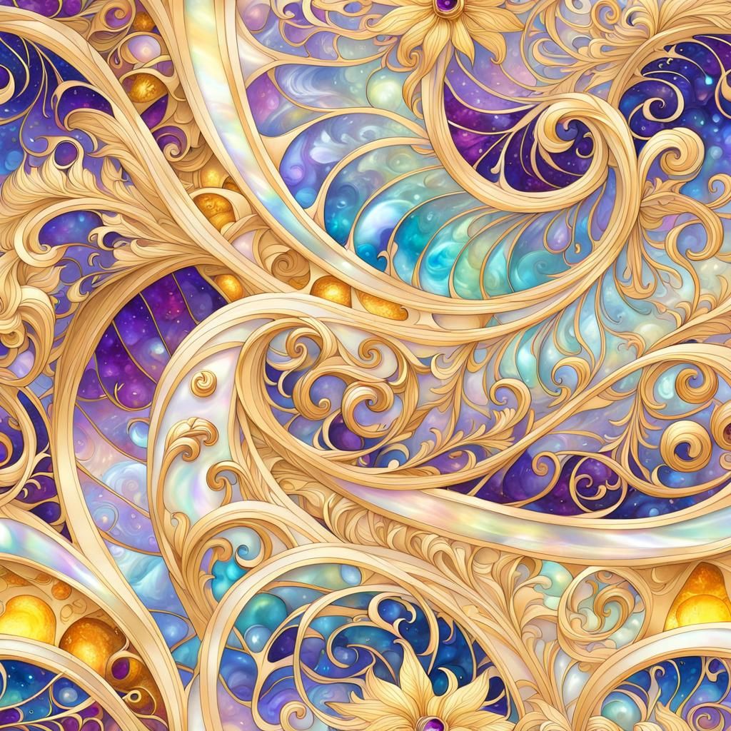 Rainbow Lit Golden Parchment Scroll in Gouache Style