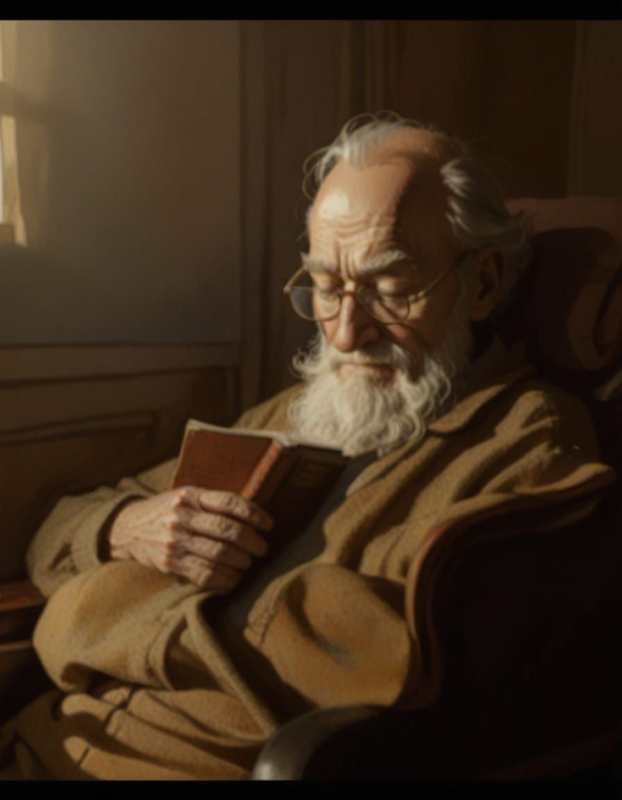 Old Man Sleeping, Comic Book Art in Watercolor Style