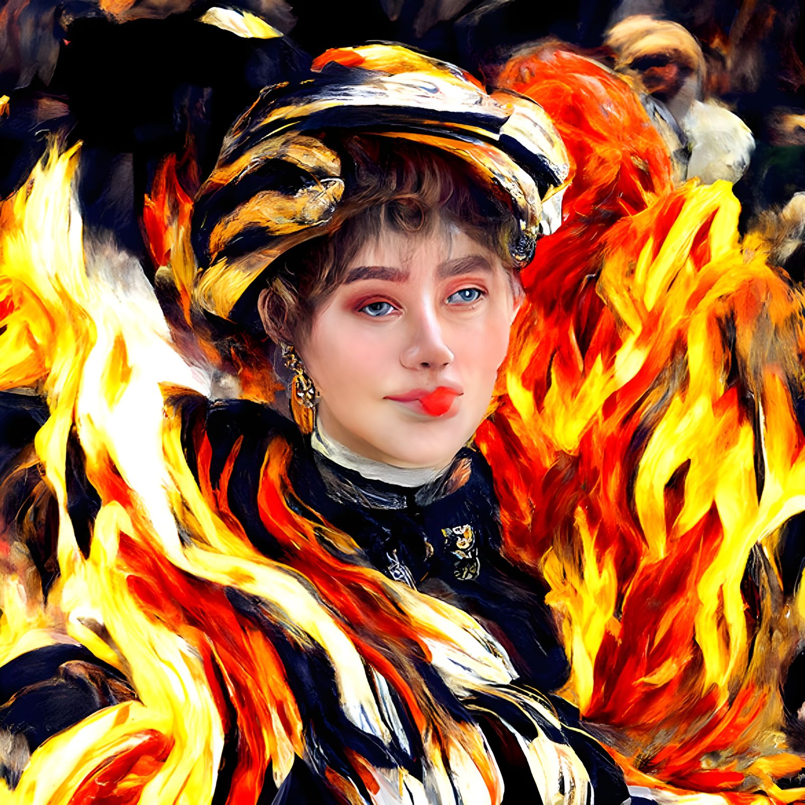 Victorian Royal Lady Ablaze: Impressionistic Oil Portrait