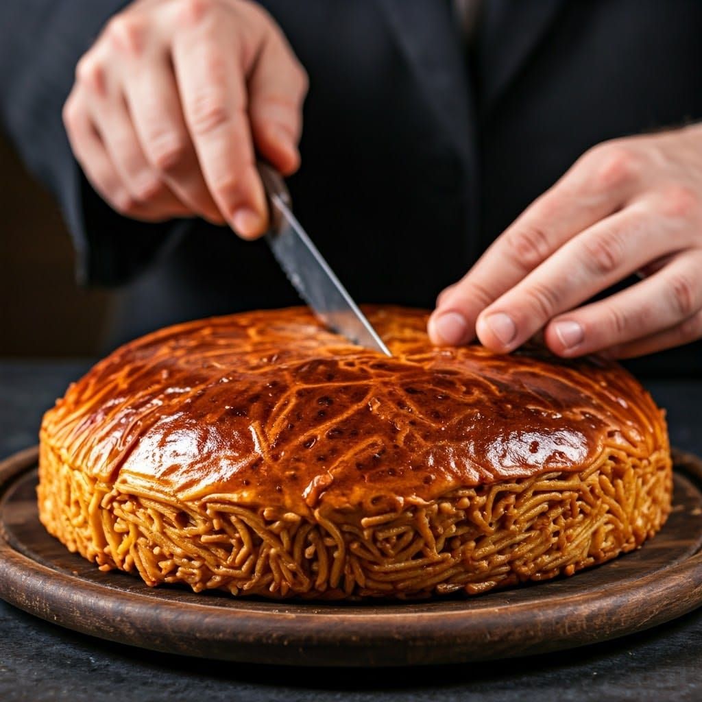 Traditional Hasidic Noodle Pie Cut with Precision