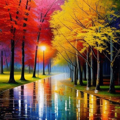 Four Seasons Tree: An Oil Painting of Nature's Cycle