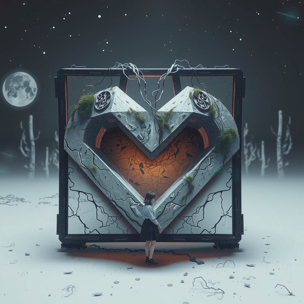 Woman's Heart Tomb in Desolate Moonlit Landscape