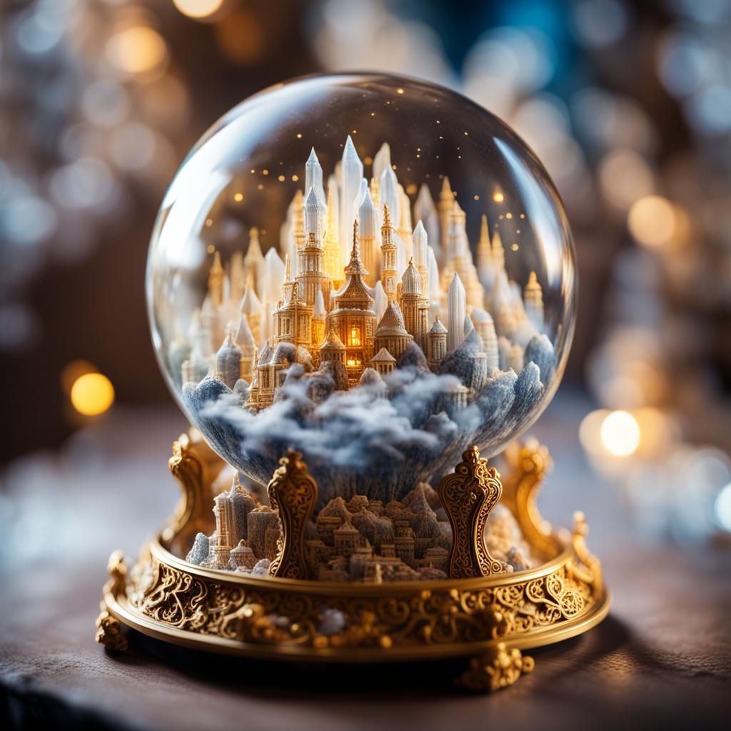 Crystal Cave in Magic Globe with Gold Embellishments