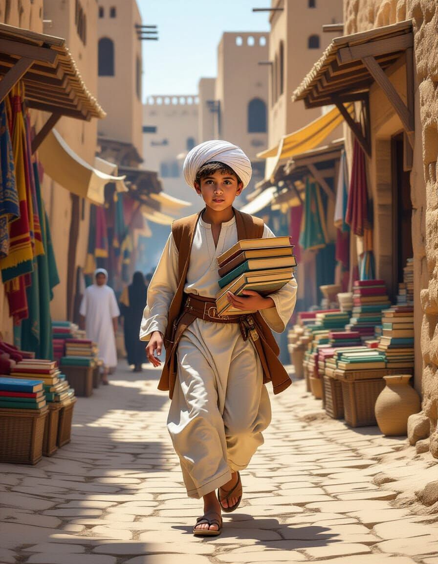 Muslim Boy Runs Through Medieval Arab City
