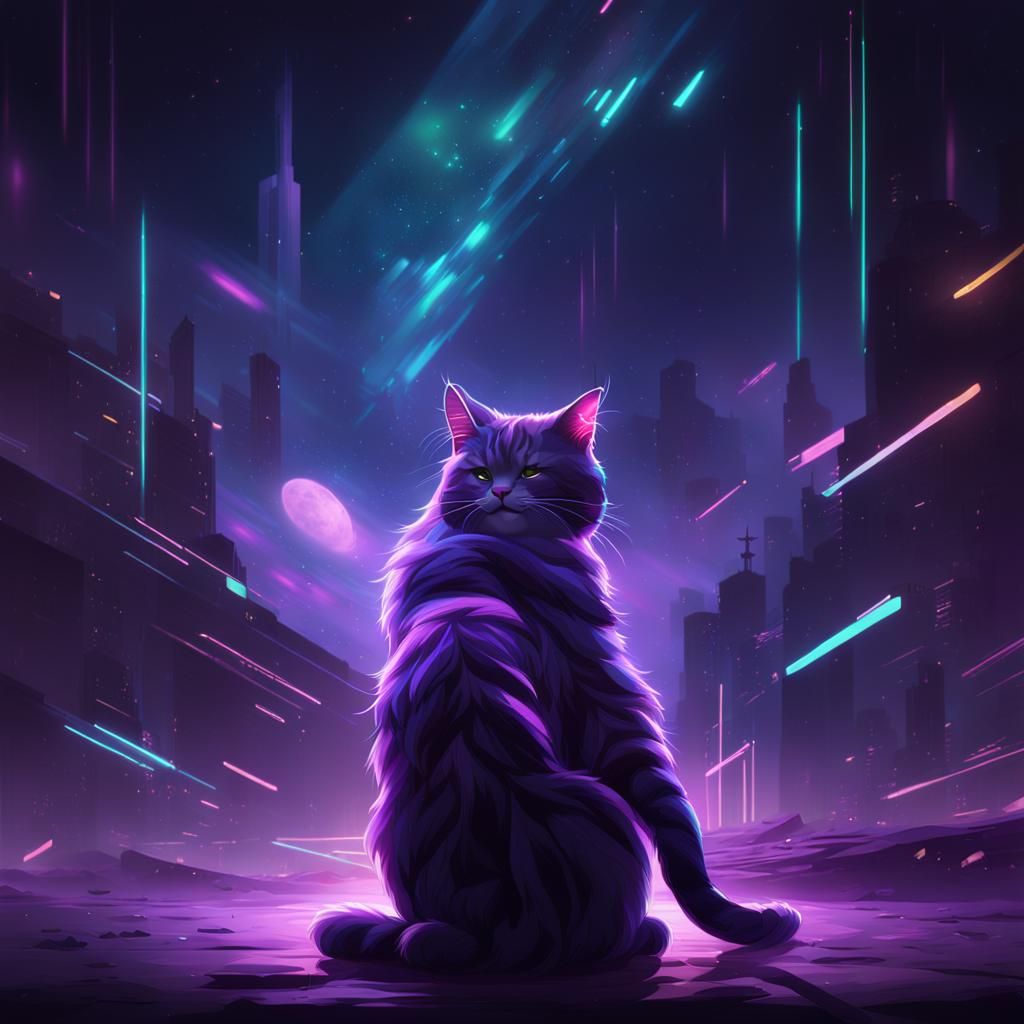 Majestic Neon Cat Portrait in 8k Concept Art