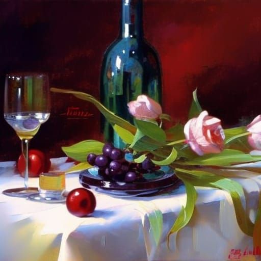 Romantic Table Setting with Wine and Candlelight