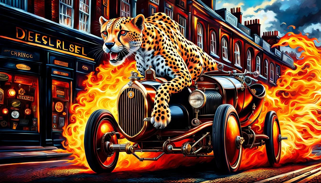 Steampunk Cheetah Races Through London Street