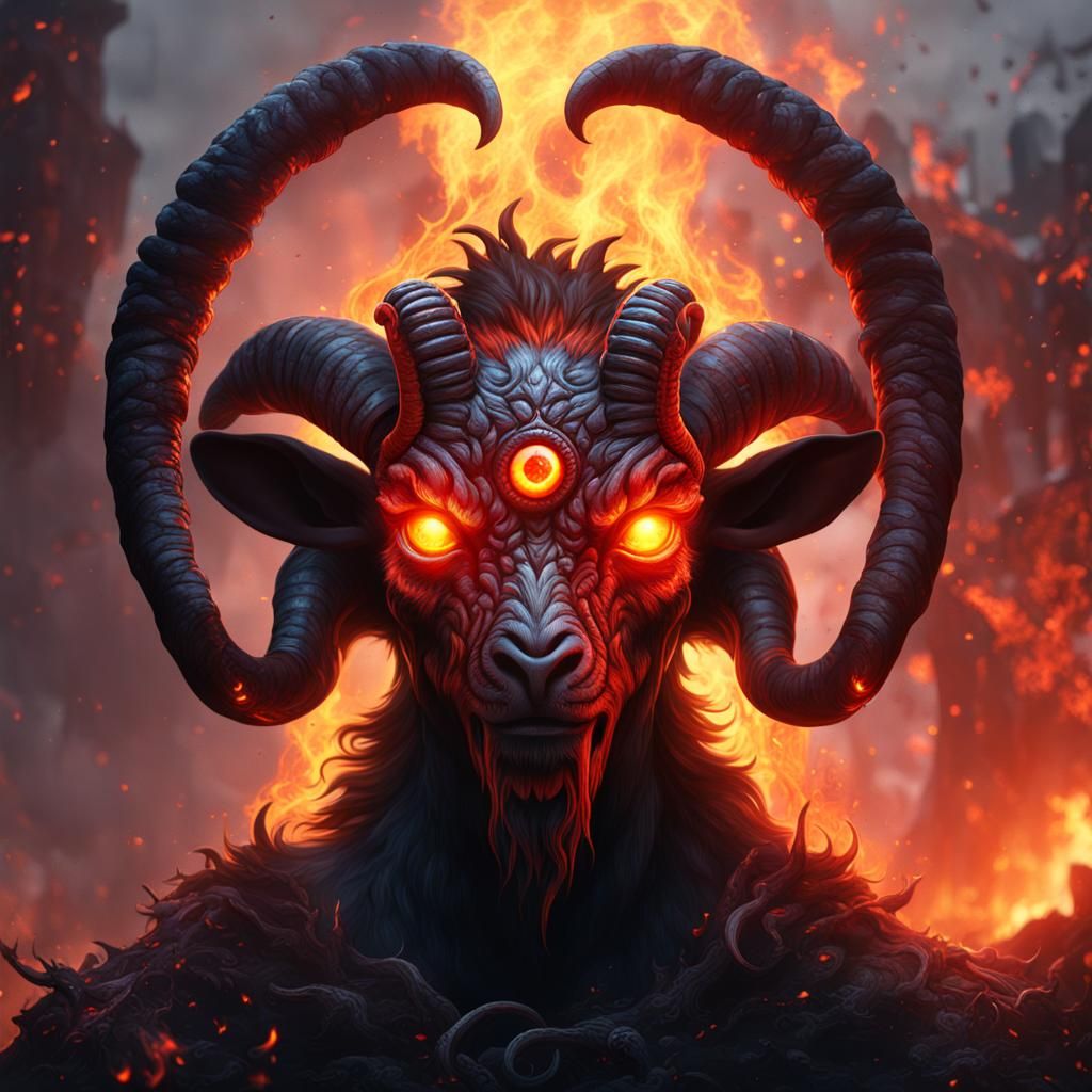 Infernal Eyeball with Demon Silhouette, Fantasy Concept Art