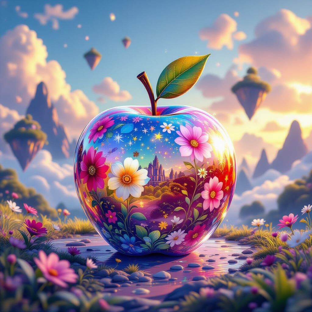 Magical Apple in Dreamy Landscape: 3D Render