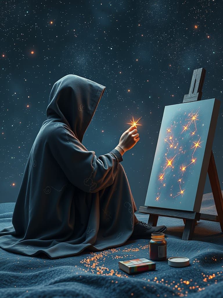Cosmic Artist Lost in Starry Dreamscape