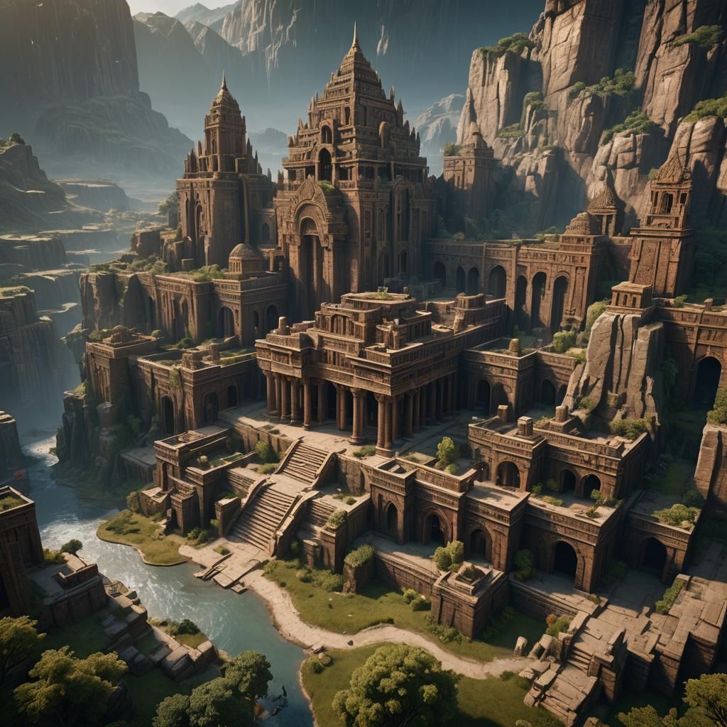 Detailed Sumerian Matte Painting in Deep Color